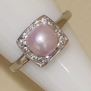 *.925 SS & CZ Ring w/ Champagne Pink Freshwater Pearl Size 7 Ring BRAND NEW
